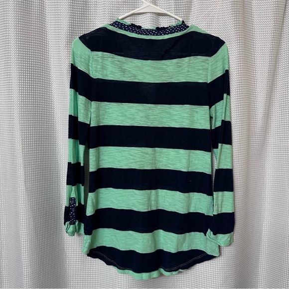 Anthropologie • Green & Navy Striped Henley Top • Size S - Picture 3 of 8
